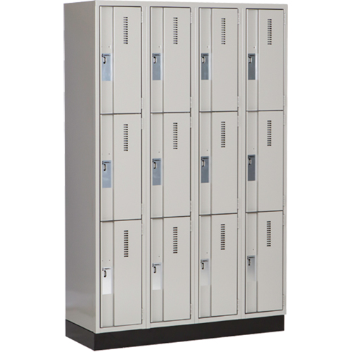 Concorde Heavy-Duty Lockers, 3 -tier, Bank of 4, 48" x 18" x 76", Steel, Grey, Welded (Assembled) Equipex