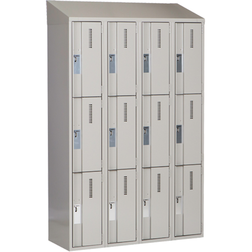 Concorde Heavy-Duty Lockers, 3 -tier, Bank of 4, 48" x 18" x 78", Steel, Grey, Welded (Assembled) Equipex