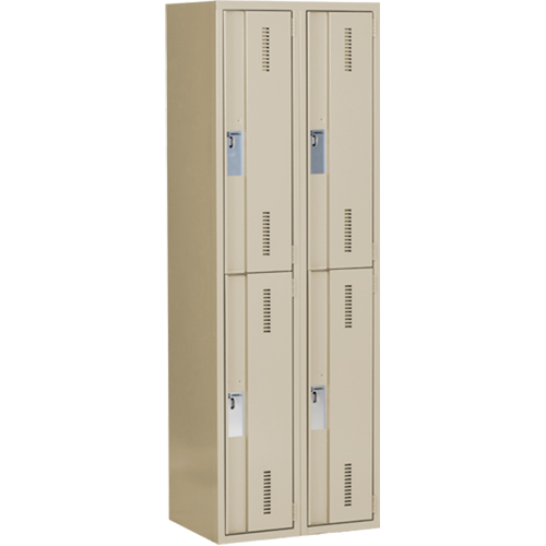 Concorde Heavy-Duty Lockers, 2 -tier, Bank of 2, 24" x 18" x 72", Steel, Beige, Welded (Assembled) Equipex