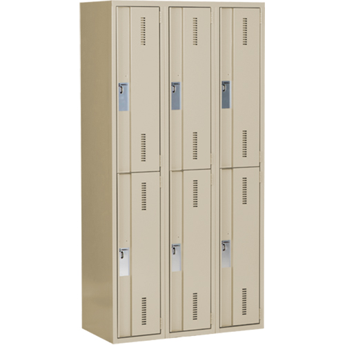 Concorde Heavy-Duty Lockers, 2 -tier, Bank of 3, 36" x 18" x 72", Steel, Beige, Welded (Assembled) Equipex