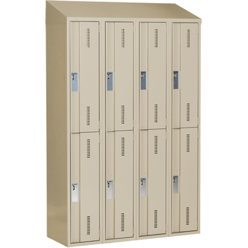 Casiers robustes Concorde, 2 niveaux, Bloc de 4, 48" x 18" x 78", Acier, Beige, Soud&eacute; (assembl&eacute;) Equipex