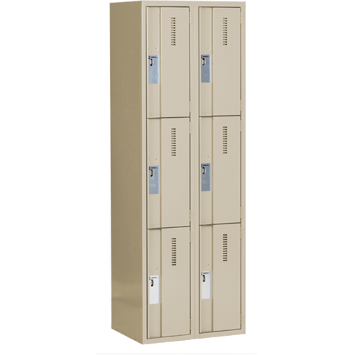 Concorde Heavy-Duty Lockers, 3 -tier, Bank of 2, 24" x 18" x 72", Steel, Beige, Welded (Assembled) Equipex