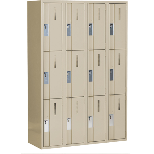 Concorde Heavy-Duty Lockers, 3 -tier, Bank of 4, 48" x 18" x 72", Steel, Beige, Welded (Assembled) Equipex