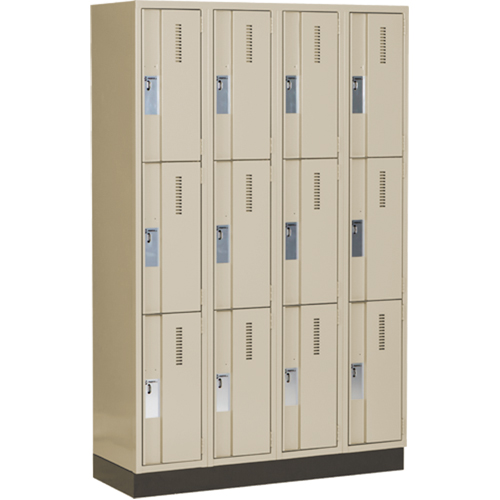 Concorde Heavy-Duty Lockers, 3 -tier, Bank of 4, 48" x 18" x 76", Steel, Beige, Welded (Assembled) Equipex