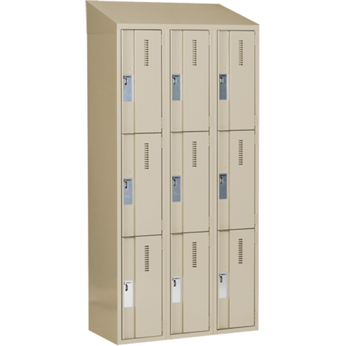 Concorde Heavy-Duty Lockers, 3 -tier, Bank of 3, 36" x 18" x 78", Steel, Beige, Welded (Assembled) Equipex
