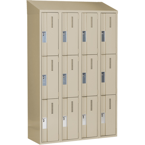 Concorde Heavy-Duty Lockers, 3 -tier, Bank of 4, 48" x 18" x 78", Steel, Beige, Welded (Assembled) Equipex