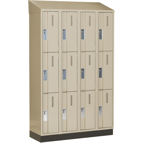 Concorde Heavy-Duty Lockers, 3 -tier, Bank of 4, 48" x 18" x 82", Steel, Beige, Welded (Assembled) Equipex