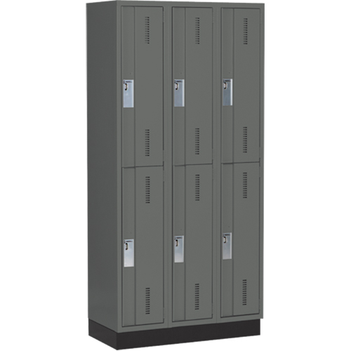 Concorde Heavy-Duty Lockers, 2 -tier, Bank of 3, 36" x 18" x 76", Steel, Charcoal, Welded (Assembled) Equipex
