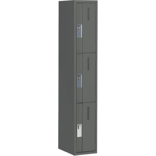 Concorde Heavy-Duty Lockers, 3 -tier, 12" x 18" x 72", Steel, Charcoal, Welded (Assembled) Equipex