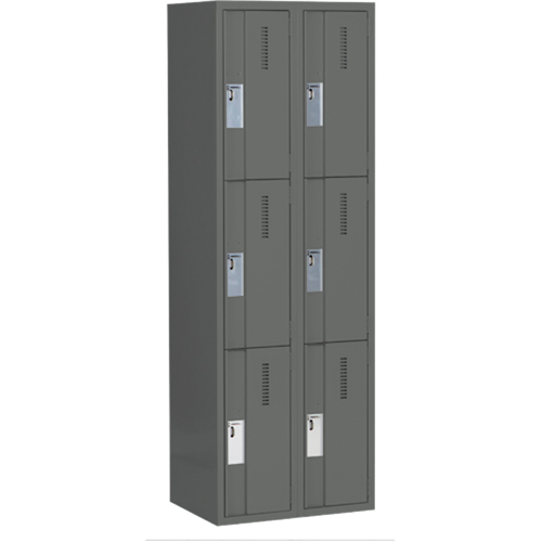 Concorde Heavy-Duty Lockers, 3 -tier, Bank of 2, 24" x 18" x 72", Steel, Charcoal, Welded (Assembled) Equipex