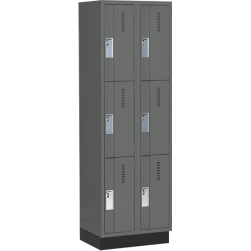 Concorde Heavy-Duty Lockers, 3 -tier, Bank of 2, 24" x 18" x 76", Steel, Charcoal, Welded (Assembled) Equipex