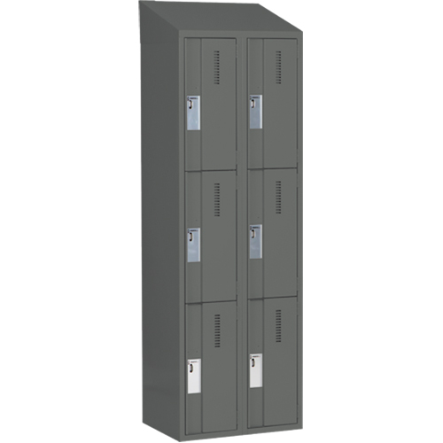 Concorde Heavy-Duty Lockers, 3 -tier, Bank of 2, 24" x 18" x 78", Steel, Charcoal, Welded (Assembled) Equipex
