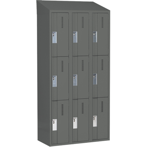 Concorde Heavy-Duty Lockers, 3 -tier, Bank of 3, 36" x 18" x 78", Steel, Charcoal, Welded (Assembled) Equipex