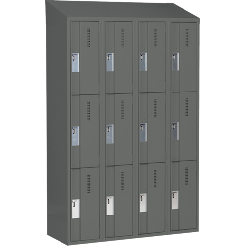 Concorde Heavy-Duty Lockers, 3 -tier, Bank of 4, 48" x 18" x 78", Steel, Charcoal, Welded (Assembled) Equipex