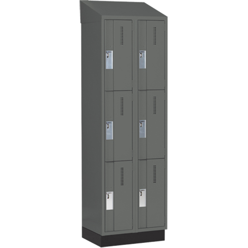 Concorde Heavy-Duty Lockers, 3 -tier, Bank of 2, 24" x 18" x 82", Steel, Charcoal, Welded (Assembled) Equipex
