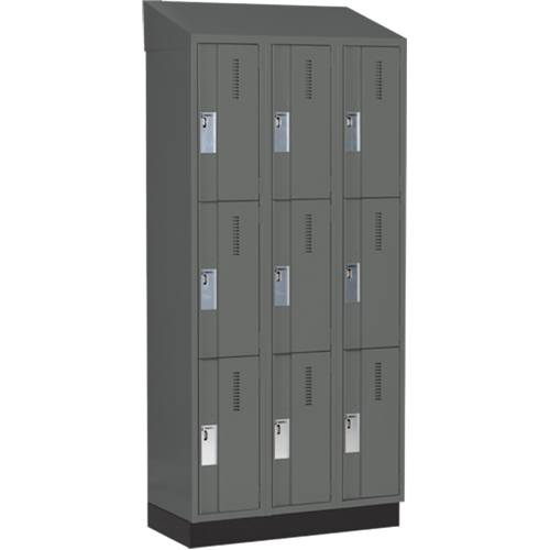 Concorde Heavy-Duty Lockers, 3 -tier, Bank of 3, 36" x 18" x 82", Steel, Charcoal, Welded (Assembled) Equipex