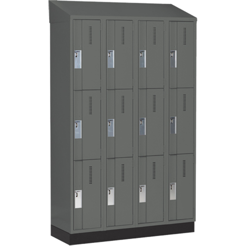 Concorde Heavy-Duty Lockers, 3 -tier, Bank of 4, 48" x 18" x 82", Steel, Charcoal, Welded (Assembled) Equipex