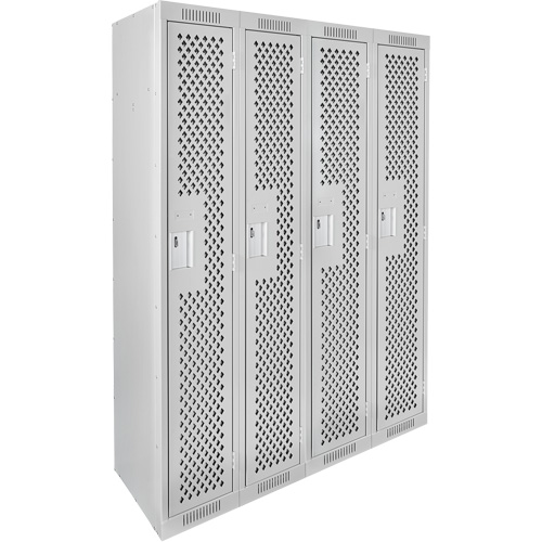 Clean Line Lockers, Bank of 4, 48" x 15" x 72", Steel, Grey, Rivet (Assembled), Perforated Equipex