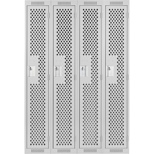 Clean Line Lockers, Bank of 4, 48" x 15" x 72", Steel, Grey, Rivet (Assembled), Perforated Equipex