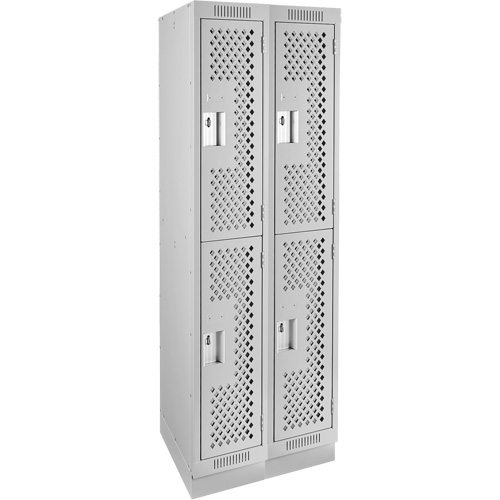 Clean Line Lockers, 2 -tier, Bank of 2, 24" x 12" x 76", Steel, Grey, Rivet (Assembled), Perforated Equipex