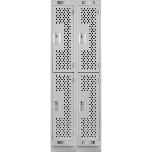 Clean Line Lockers, 2 -tier, Bank of 2, 24" x 12" x 76", Steel, Grey, Rivet (Assembled), Perforated Equipex
