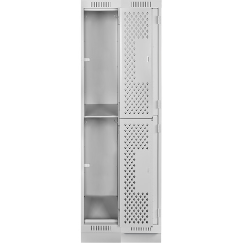 Clean Line Lockers, 2 -tier, Bank of 2, 24" x 12" x 76", Steel, Grey, Rivet (Assembled), Perforated Equipex