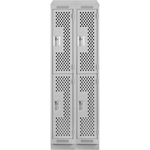 Clean Line Lockers, 2 -tier, Bank of 2, 24" x 15" x 82", Steel, Grey, Rivet (Assembled), Perforated Equipex