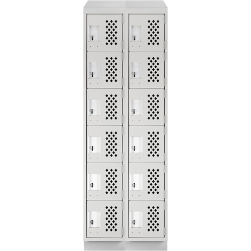Assembled Lockerettes Clean Line Perforated Economy Lockers, 6 -tier, Bank of 2, 18" x 72" x 12", Steel Equipex