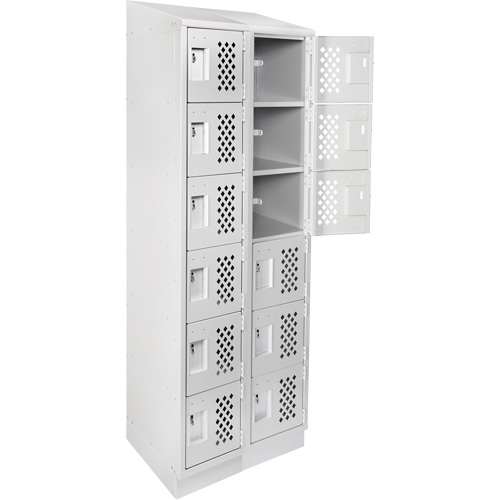 Assembled Lockerettes Clean Line Perforated Economy Lockers, 6 -tier, Bank of 2, 18" x 72" x 12", Steel Equipex