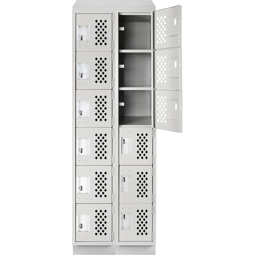 Assembled Lockerettes Clean Line Perforated Economy Lockers, 6 -tier, Bank of 2, 18" x 72" x 12", Steel Equipex