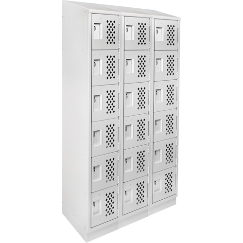 Assembled Lockerettes Clean Line Perforated Economy Lockers, 6 -tier, Bank of 3, 18" x 72" x 12", Steel Equipex
