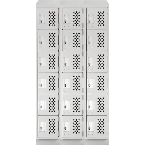 Assembled Lockerettes Clean Line Perforated Economy Lockers, 6 -tier, Bank of 3, 18" x 72" x 12", Steel Equipex