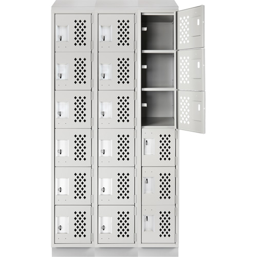 Assembled Lockerettes Clean Line Perforated Economy Lockers, 6 -tier, Bank of 3, 18" x 72" x 12", Steel Equipex