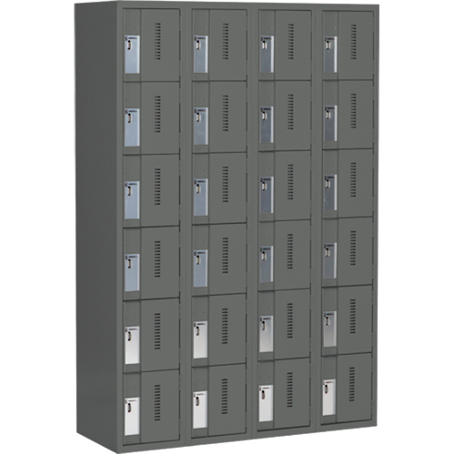 Concorde Heavy-Duty Lockers, 6 -tier, Bank of 4, 48" x 18" x 72", Steel, Charcoal, Welded (Assembled) Equipex