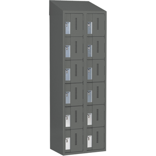 Concorde Heavy-Duty Lockers, 6 -tier, Bank of 2, 24" x 18" x 78", Steel, Charcoal, Welded (Assembled) Equipex