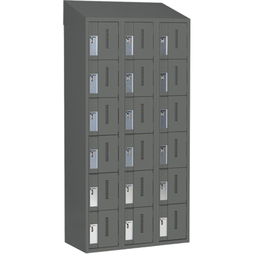 Concorde Heavy-Duty Lockers, 6 -tier, Bank of 3, 36" x 18" x 78", Steel, Charcoal, Welded (Assembled) Equipex