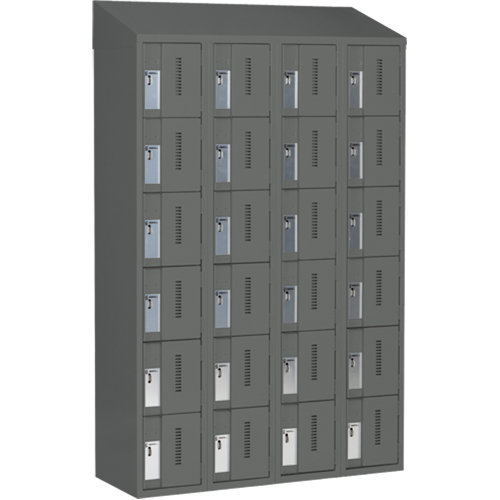 Concorde Heavy-Duty Lockers, 6 -tier, Bank of 4, 48" x 18" x 78", Steel, Charcoal, Welded (Assembled) Equipex