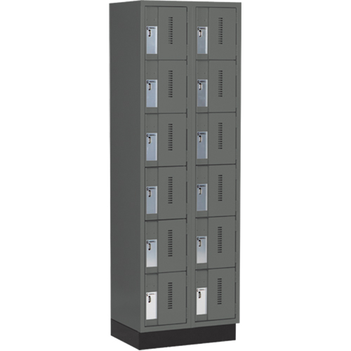 Concorde Heavy-Duty Lockers, 6 -tier, Bank of 2, 24" x 18" x 76", Steel, Charcoal, Welded (Assembled) Equipex