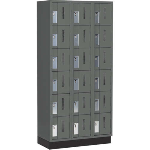 Concorde Heavy-Duty Lockers, 6 -tier, Bank of 3, 36" x 18" x 76", Steel, Charcoal, Welded (Assembled) Equipex
