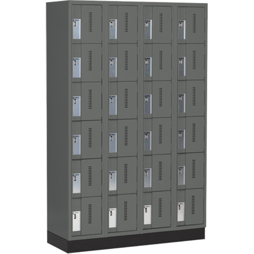 Concorde Heavy-Duty Lockers, 6 -tier, Bank of 4, 48" x 18" x 76", Steel, Charcoal, Welded (Assembled) Equipex