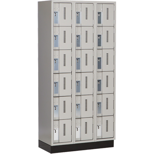 Concorde Heavy-Duty Lockers, 6 -tier, Bank of 3, 36" x 18" x 76", Steel, Grey, Welded (Assembled) Equipex