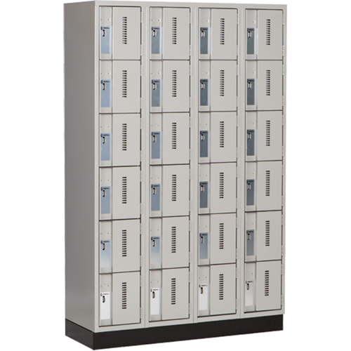 Concorde Heavy-Duty Lockers, 6 -tier, Bank of 4, 48" x 18" x 76", Steel, Grey, Welded (Assembled) Equipex
