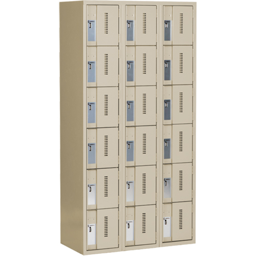 Concorde Heavy-Duty Lockers, 6 -tier, Bank of 3, 36" x 18" x 72", Steel, Beige, Welded (Assembled) Equipex