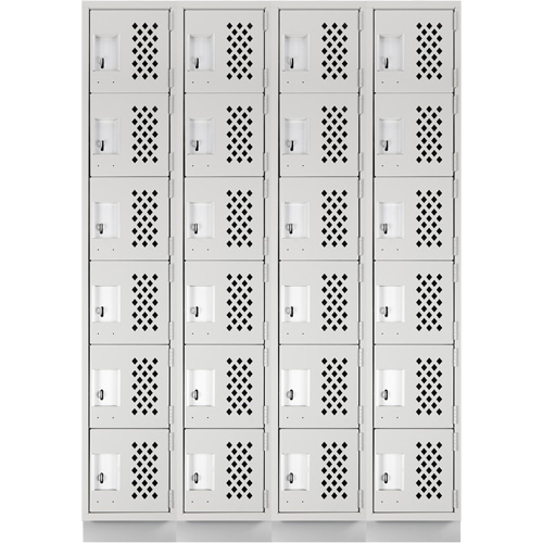 Assembled Clean Line Perforated Economy Lockers, 6 -tier, Bank of 4, 18" x 72" x 12", Steel Equipex