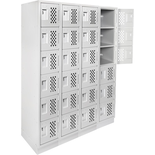 Assembled Clean Line Perforated Economy Lockers, 6 -tier, Bank of 4, 18" x 72" x 12", Steel Equipex
