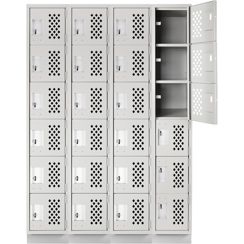 Assembled Clean Line Perforated Economy Lockers, 6 -tier, Bank of 4, 18" x 72" x 12", Steel Equipex