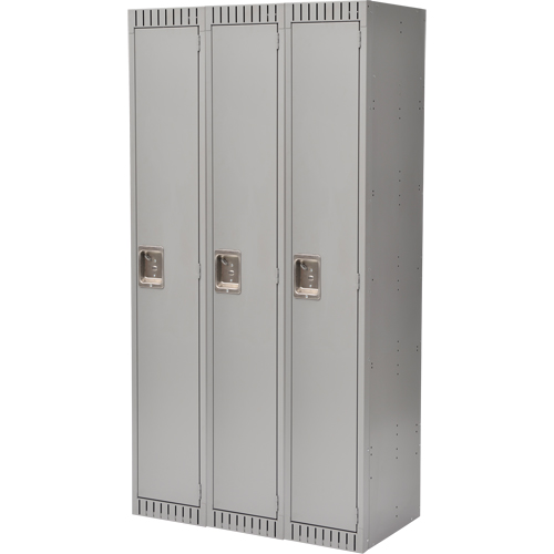 Lockers, Bank of 3, 36" x 18" x 72", Steel, Grey, Rivet (Assembled) Equipex
