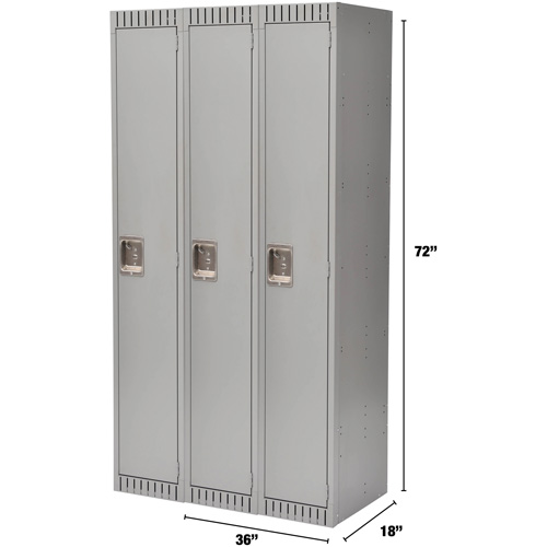 Lockers, Bank of 3, 36" x 18" x 72", Steel, Grey, Rivet (Assembled) Equipex