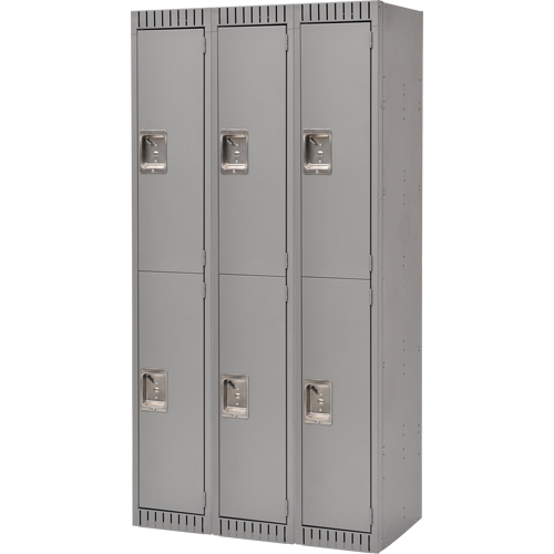 Lockers, 2 -tier, Bank of 3, 36" x 18" x 72", Steel, Grey, Knocked Down Equipex