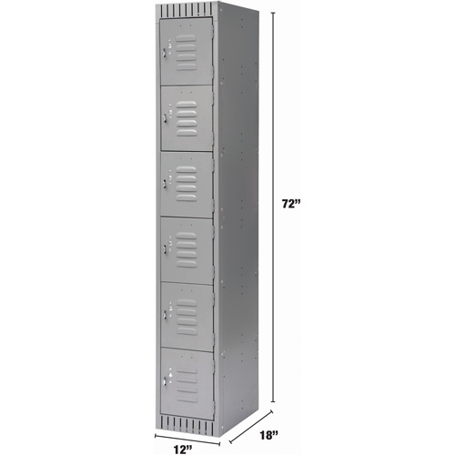 Lockers, 6 -tier, 12" x 18" x 72", Steel, Grey, Knocked Down Equipex